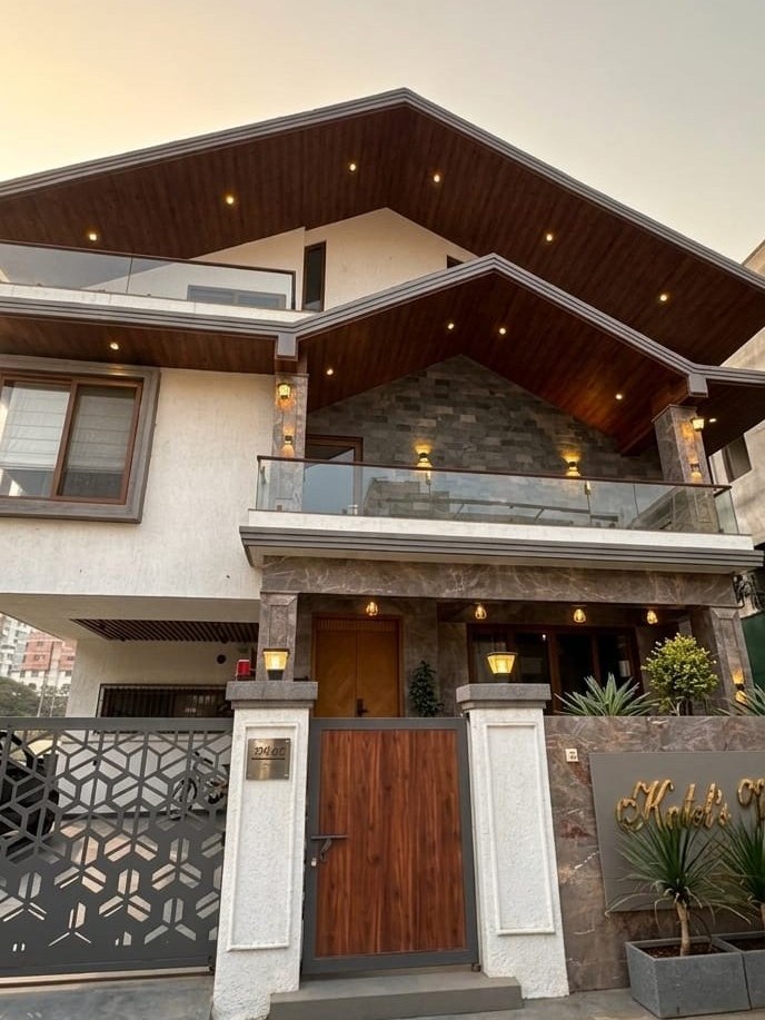 Stone Clad Bungalow Elevation Design in Pune