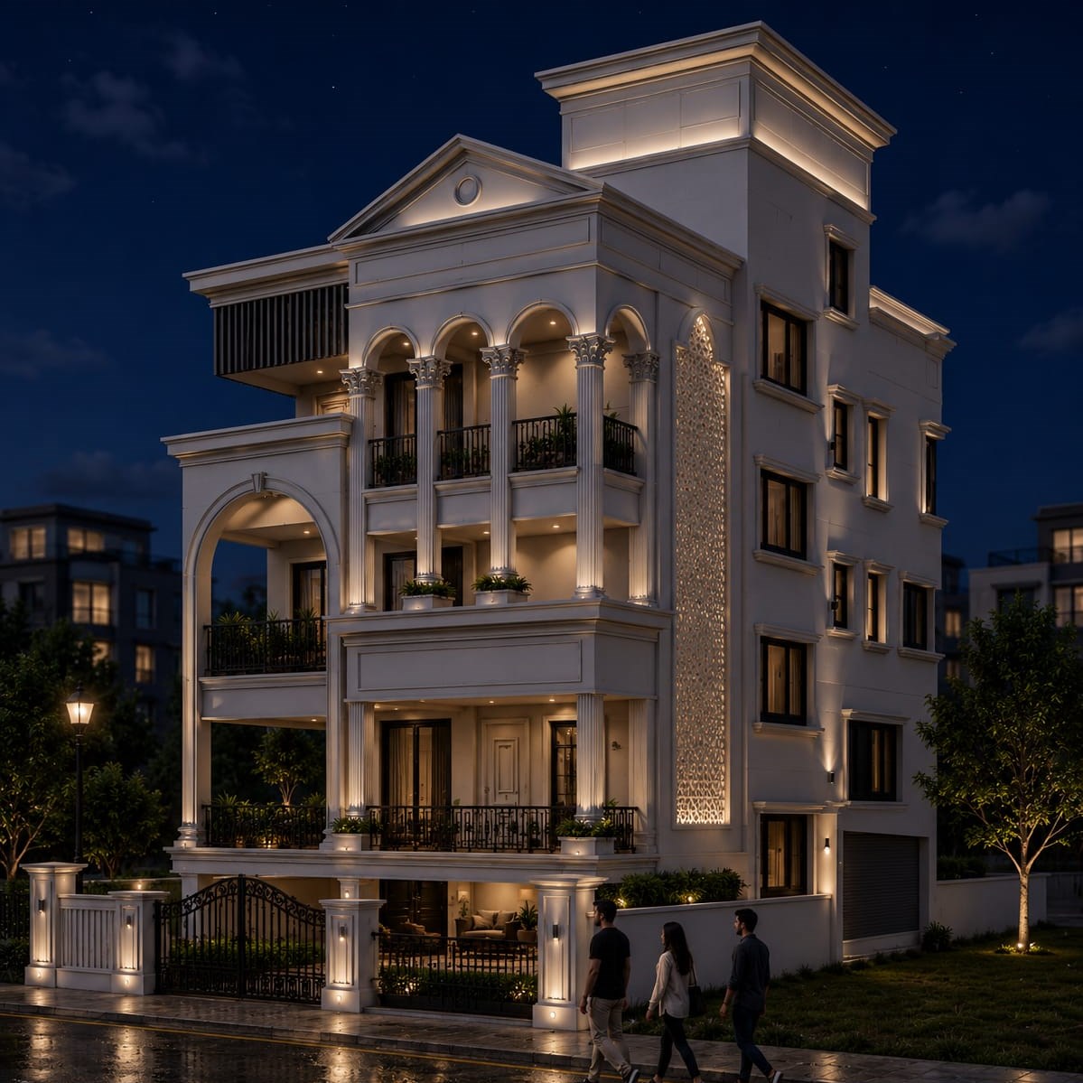 Classical Bungalow Facade Lighting Design in Hinjewadi Phase 1 Pune